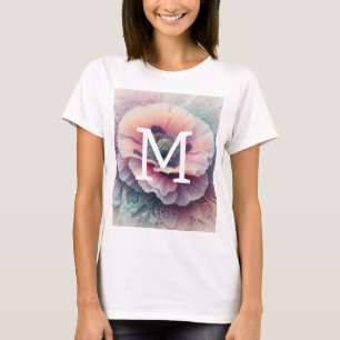 Camiseta Flores de papoila floral cor-de-rosa monograma