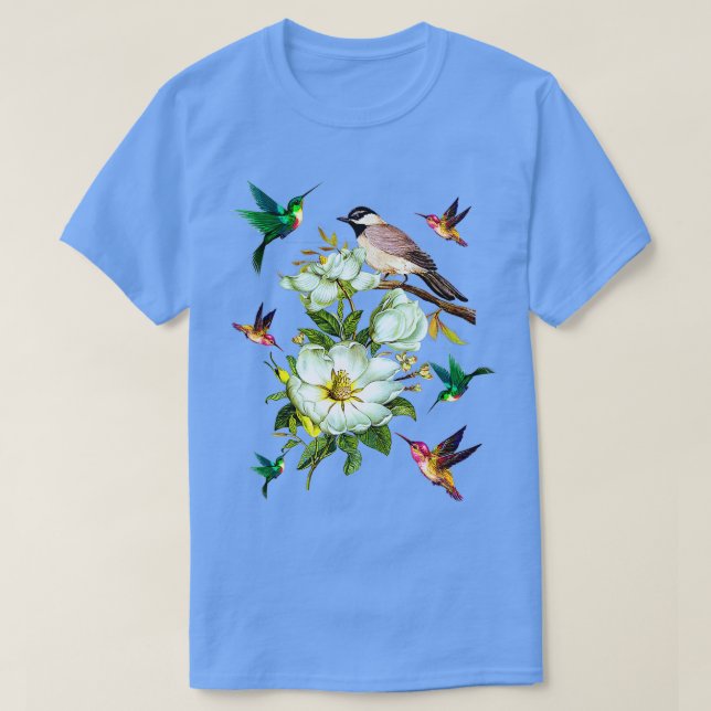 Camiseta Flores de passarinhoSobressaltoMulheres Homens Cri (Frente do Design)