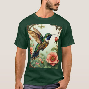 Camiseta Flores de Pássaros Fantasy Cute Steampunk