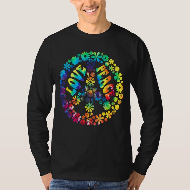 Camiseta Flores de Paz Sinais Gráficos de Paz Tie Dye (Frente)