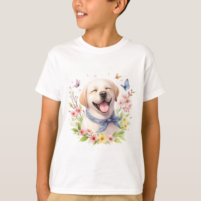 Camiseta Flores de primavera Aquarela Labrador - (Frente)