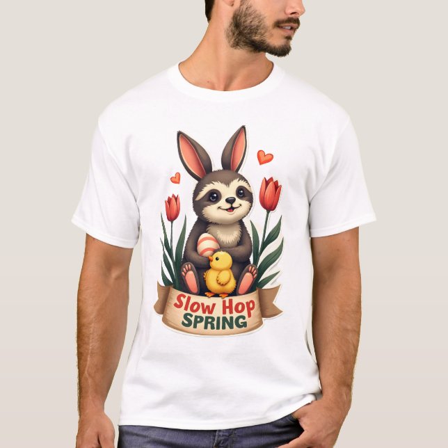 Camiseta Flores de Primavera Coelho Sloth Páscoa V (Frente)