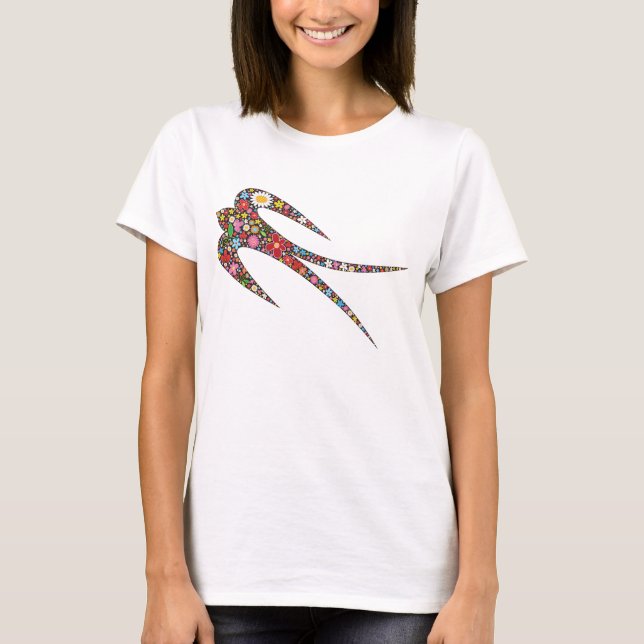 Camiseta Flores de primavera Coloridas de Aves de Engorda W (Frente)