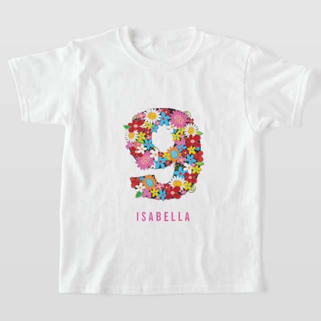 Camiseta Aniversário Infantil Com Números Florais - Para Meninas 1 A 7 Anos - Olive Loves Apple