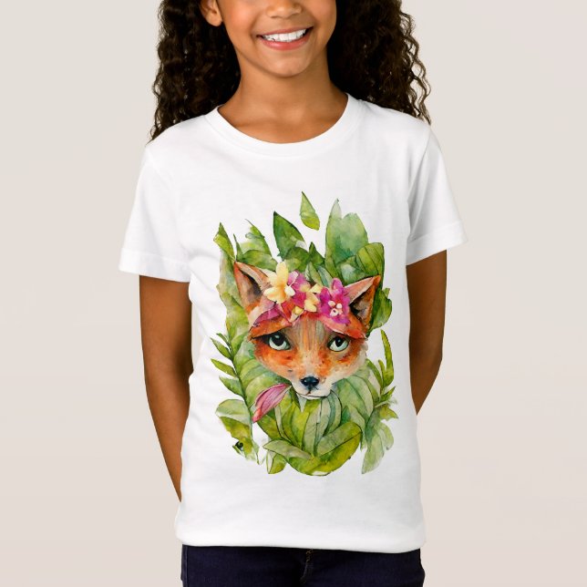 Camiseta Flores de Raposa e Folhas Verdes (Frente)