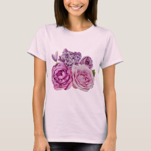 Camiseta Flores de Rosa de Lavanda branca rosa
