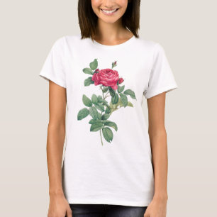 Camiseta Flores de rosa vermelha com Folhas Verdes