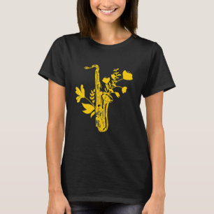 Camiseta Flores de Saxofone Instrumento Musical Músico Saxo