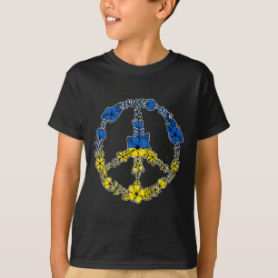 Camiseta Flores de Sinal de Paz da Ucrânia em Azul e Amarel