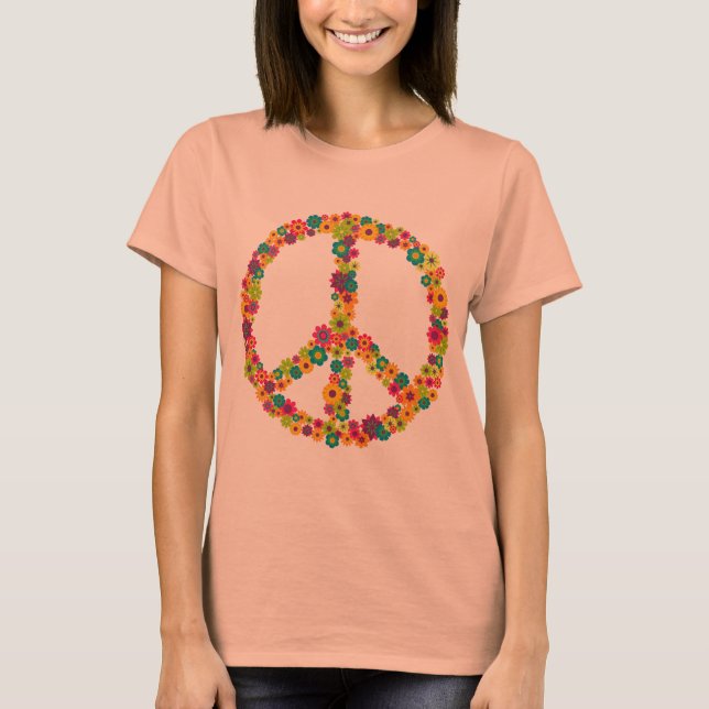 Camiseta Flores de sinal de paz hippy (Frente)