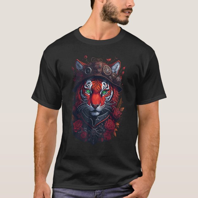Camiseta Flores de Tigre Steampunk espliquem Tigers Fantasy (Frente)