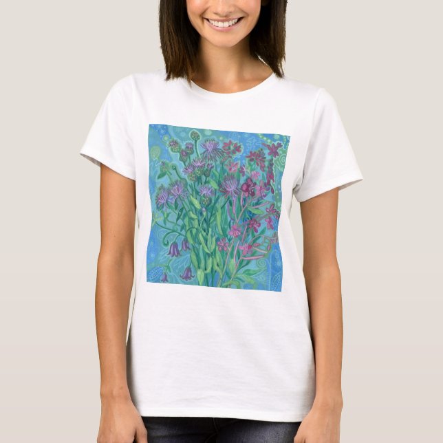 Camiseta Flores-de-Verão Buquê Flor Pintura Floral (Frente)