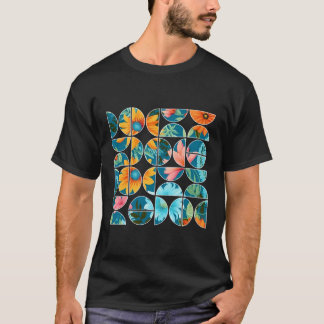 Camiseta Flores De Verão Metade Geométrica Botânica Floral