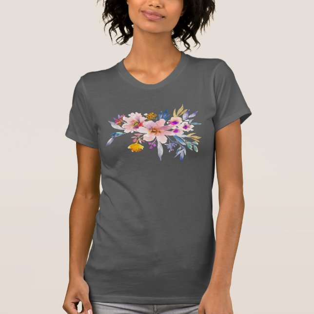 Camiseta Flores de verão primavera de aquarelas (Frente)