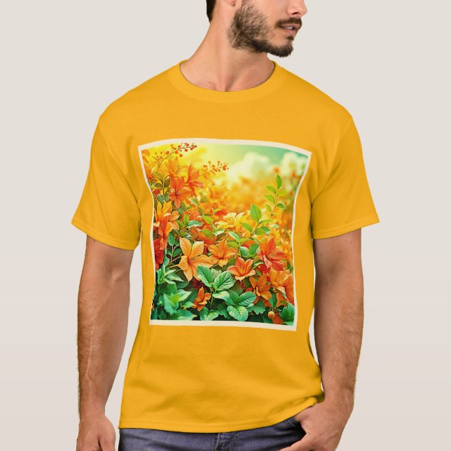 Camiseta Flores de Verão Vibrantes (Frente)