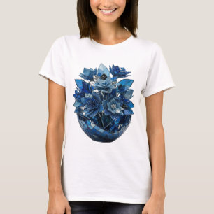 Camiseta Flores de vidro azul prateado espirituoso Design O