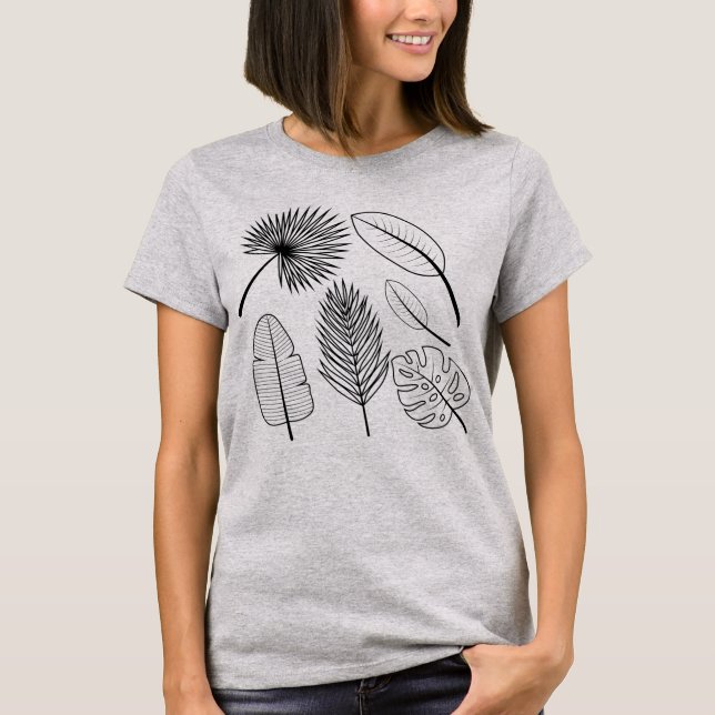 Camiseta Flores desenhadas à mão Dodles Pretos e Branco (Frente)