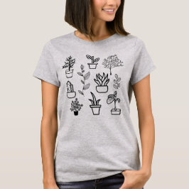 Camiseta Flores desenhadas à mão Dodles Pretos e Brancos