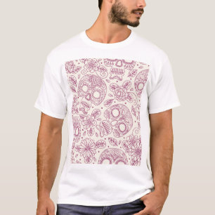 Camiseta Flores do crânio: Dia Mexicano Sem Costura.