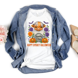 Camiseta Flores do Halloween Pumpkins do Fantasma da Vaca H