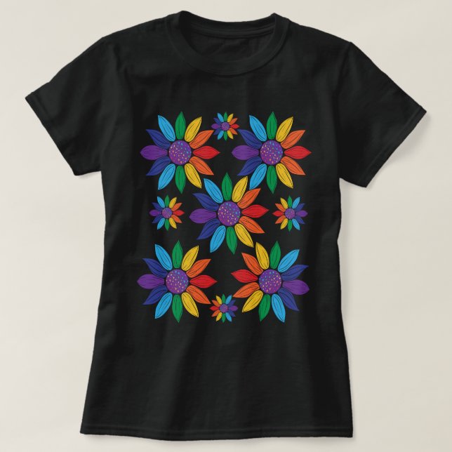 Camiseta Flores do Orgulho Arco-Íris (Frente do Design)