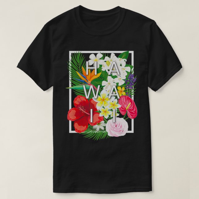 Camiseta Flores do Orgulho Havaiano de Artes Palavras (Frente do Design)