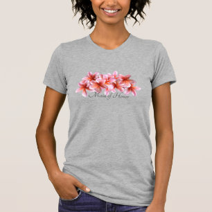 Camiseta Flores do Partido Bridal Rosa Plumeria Havaiana