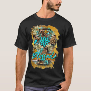 Camiseta Flores do Sol Ocidental Cruz Leopardo Bendito Jesu