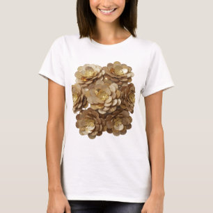 Camiseta Flores Douradas Prateadas Frescas Design de Texto