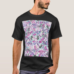Camiseta Flores e Berries Roxos: Aquarela