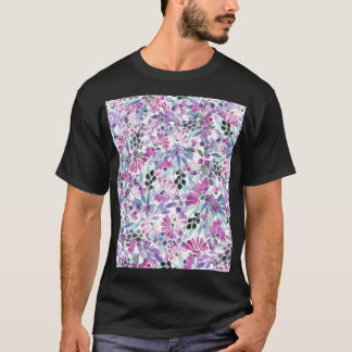 Camiseta Flores e Berries Roxos: Aquarela