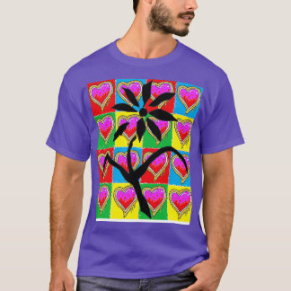 Camiseta flores e corações