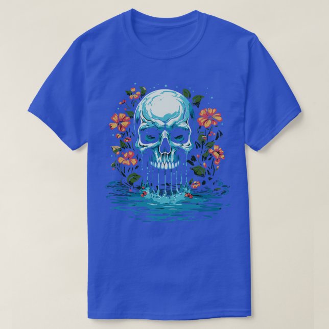 Camiseta Flores e crânio de tatuagem em cascata (Frente do Design)