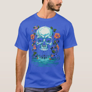 Camiseta Flores e crânio de tatuagem em cascata