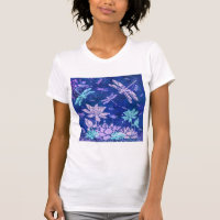 Flores e Dragonflies T-Shirt