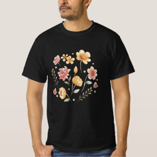 Camiseta Flores e folhas de cor d'água