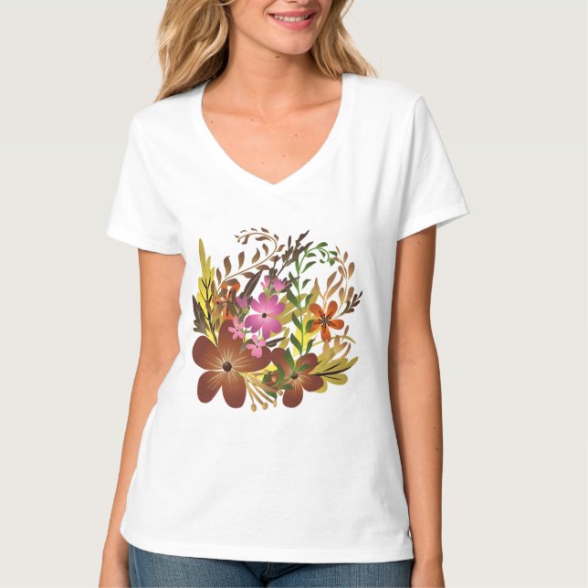 Camiseta Flores e folhas em queda (Frente)
