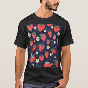 Camiseta Flores e Frutas de morango: Padrão Decorativo