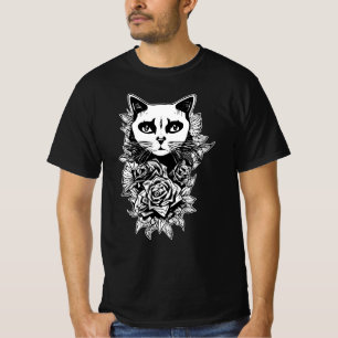 Camiseta Flores E Gatos Góticos