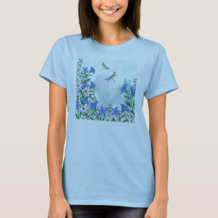 Camiseta Flores e libélulas azuis