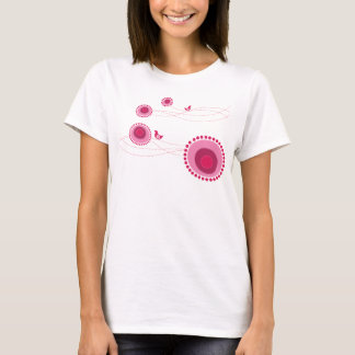 Camiseta Flores e t-shirt pontilhados rosa dos pássaros