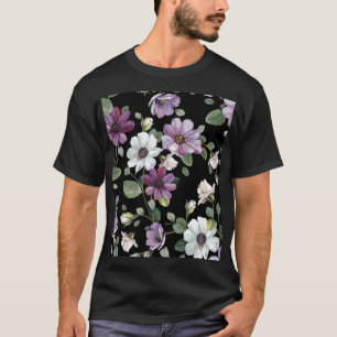 Camiseta Flores Elegantes Cosmos: Sem Costura De Aquarela.