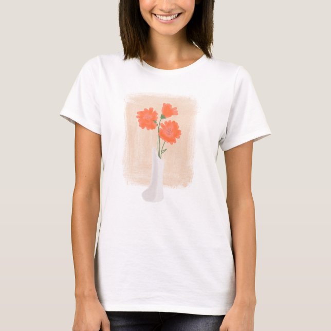 Camiseta Flores Elegantes em Aquarela em Vaso (Frente)