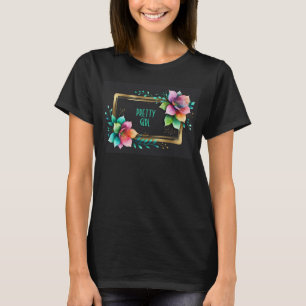 Camiseta Flores em Aquarela - Moldura Dourada 34 + seu text