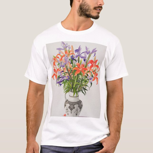 Camiseta Flores em um jarro preto e branco (Frente)