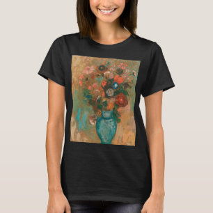 Camiseta Flores em um Vaso Azul Pintando Vida Estática