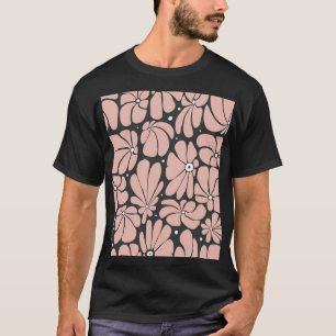 Camiseta Flores estilizadas, padrão floral uniforme.
