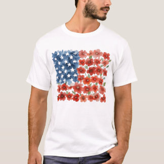 Camiseta Flores EUA Bandeira Patriótica Quarto 4 de julho