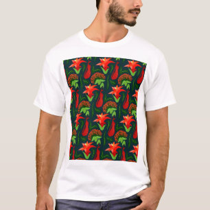 Camiseta Flores Exóticas Coloridas Padrão Folhas