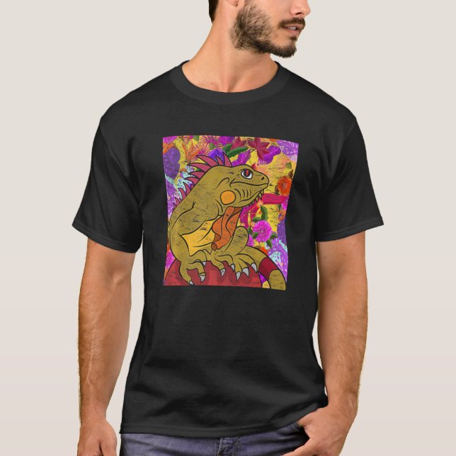 Camiseta Flores Exóticas, Réptil Animal Lizard Floral Iguan (Frente)